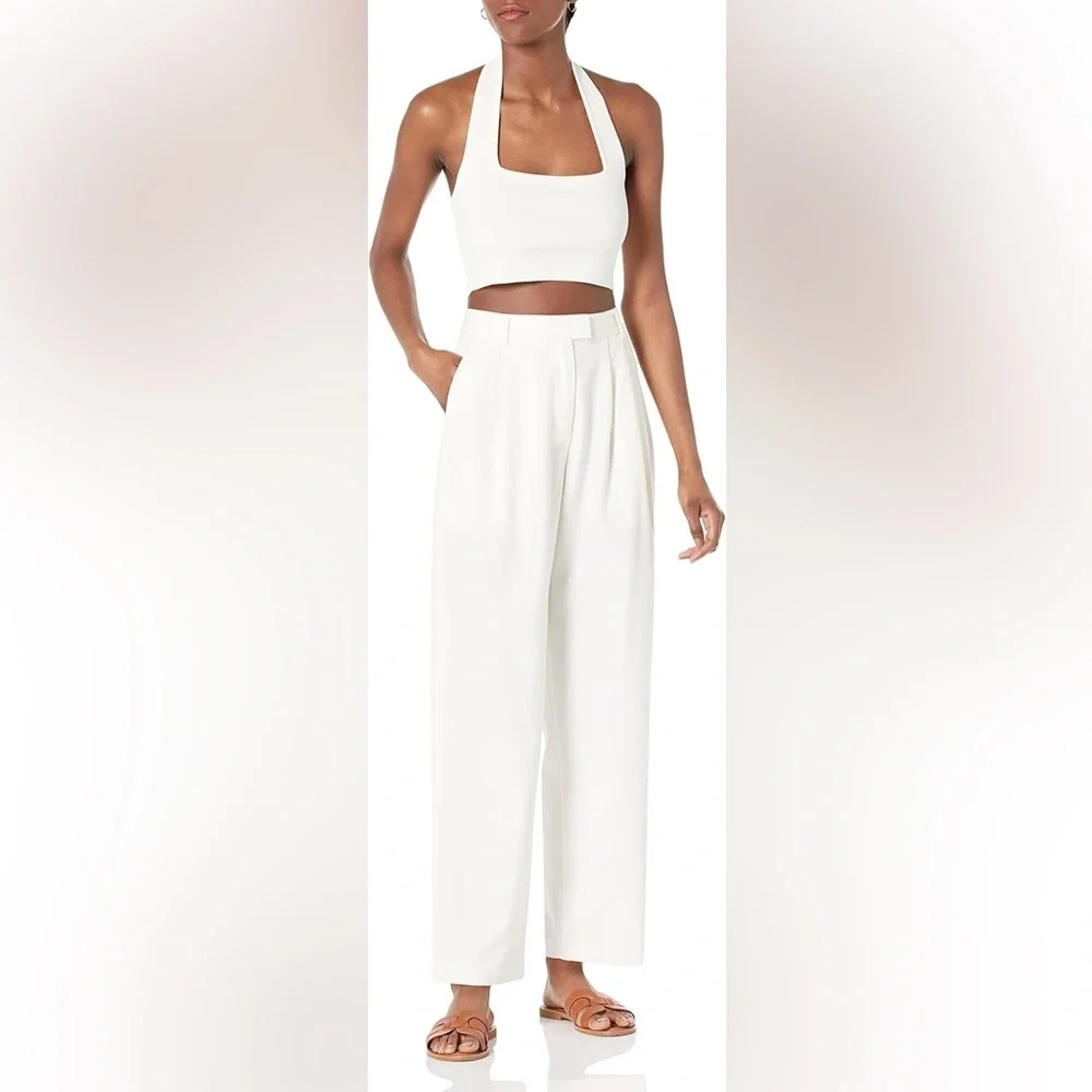 Ivory Pleated High Waist Straight Trousers - Picture 9 of 16